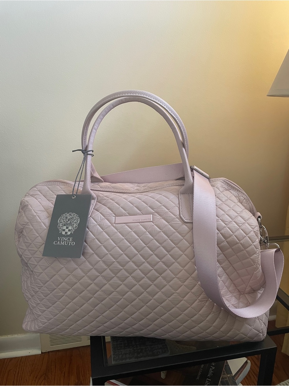 Vince Camuto High Gloss Nylon Quilted Travel Tote